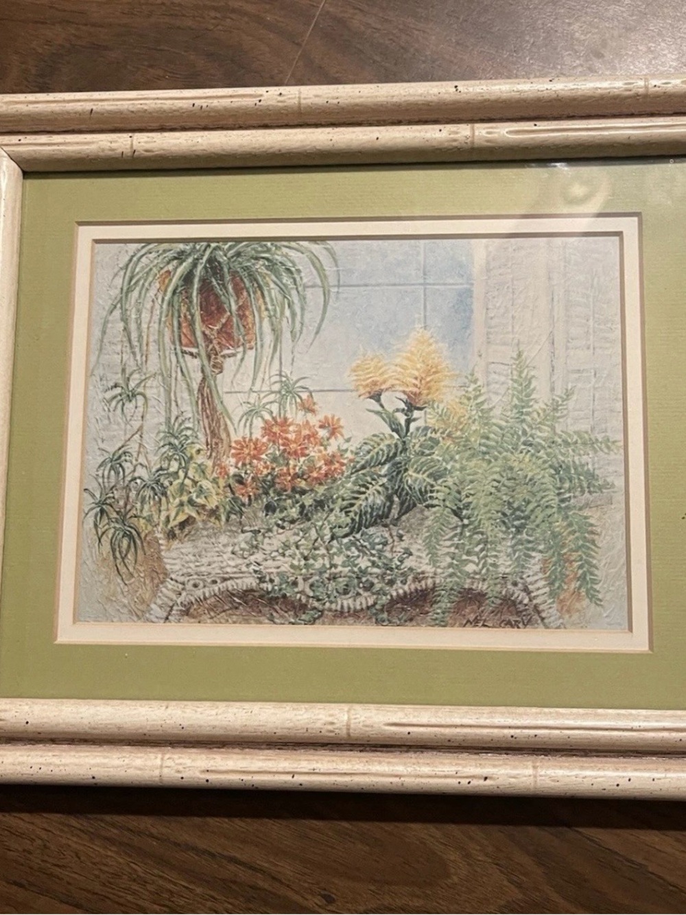 Vtg Framed Botanical Wall Art with Green Mat